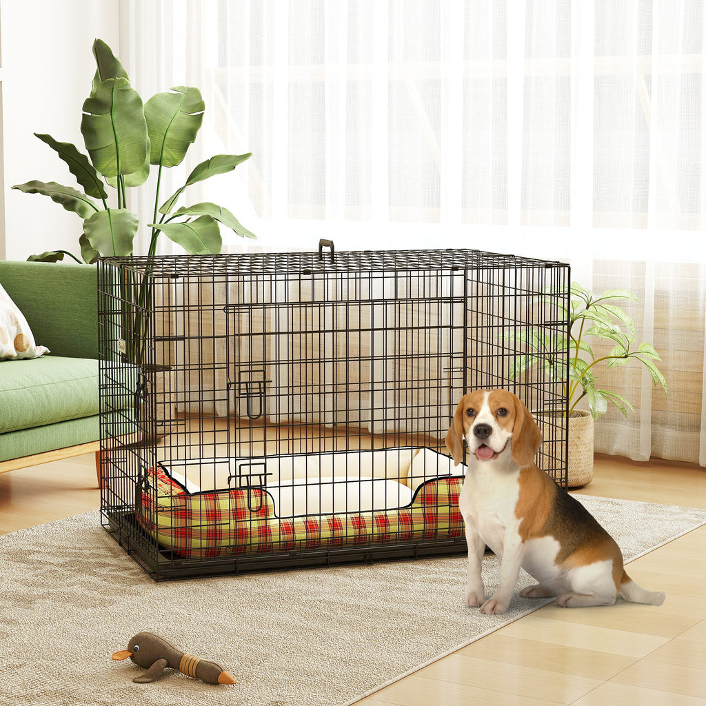 Cage caisse de transport pliante pour chien en acier 2 portes verrouillables 106L x 71,5l x 76H cm noir