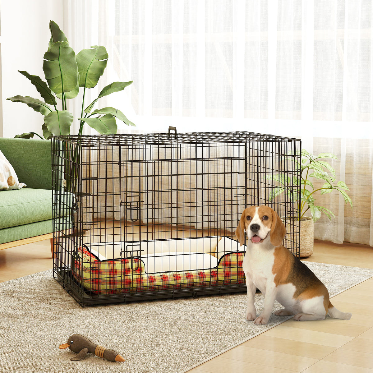 Cage caisse de transport pliante pour chien en acier 2 portes verrouillables 106L x 71,5l x 76H cm noir
