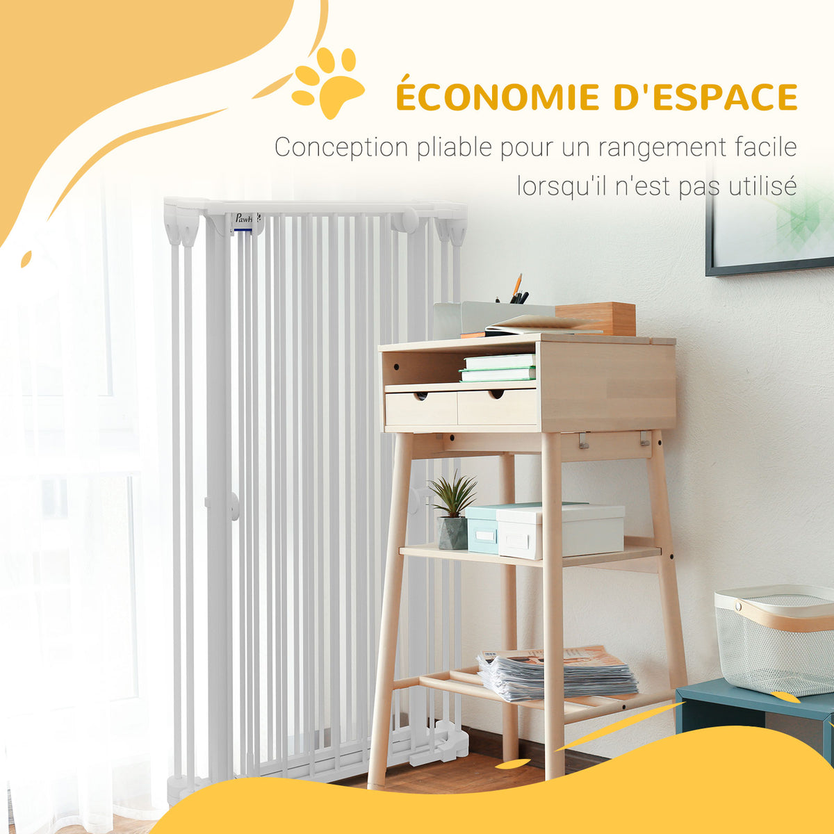 Barrière pour chien en acier à 3 panneaux pliante double verrouillage et porte intégrée pour porte et escalier blanc