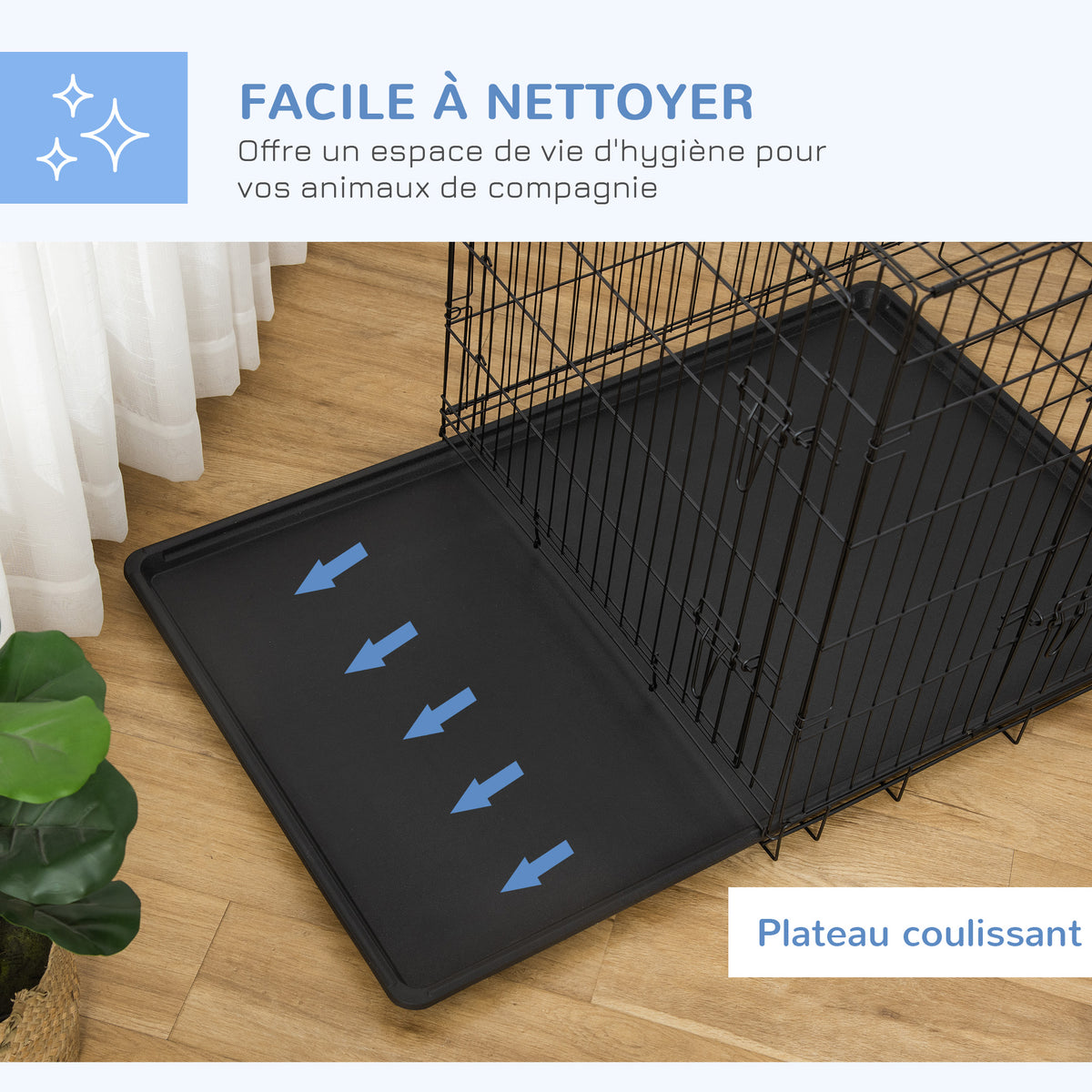 Cage caisse de transport pliante pour chien en acier 2 portes verrouillables 106L x 71,5l x 76H cm noir