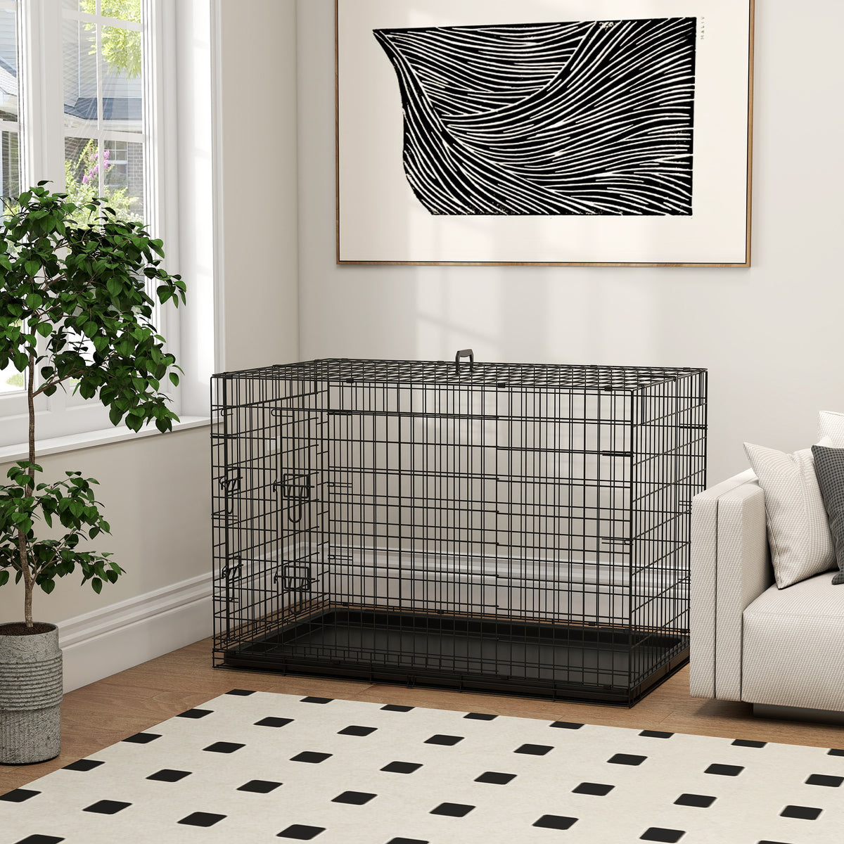 Cage caisse de transport pliante pour chien en acier 2 portes verrouillables 106L x 71,5l x 76H cm noir
