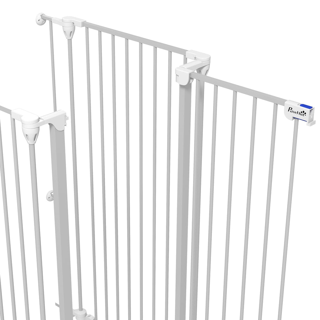 Barrière pour chien en acier à 3 panneaux pliante double verrouillage et porte intégrée pour porte et escalier blanc