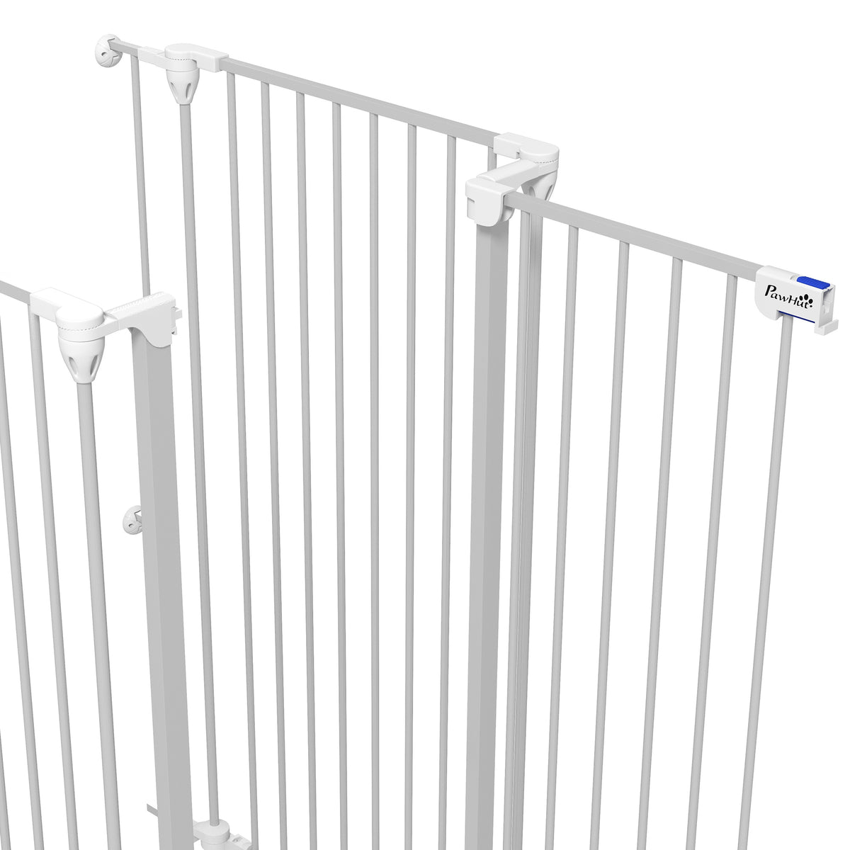 Barrière pour chien en acier à 3 panneaux pliante double verrouillage et porte intégrée pour porte et escalier blanc