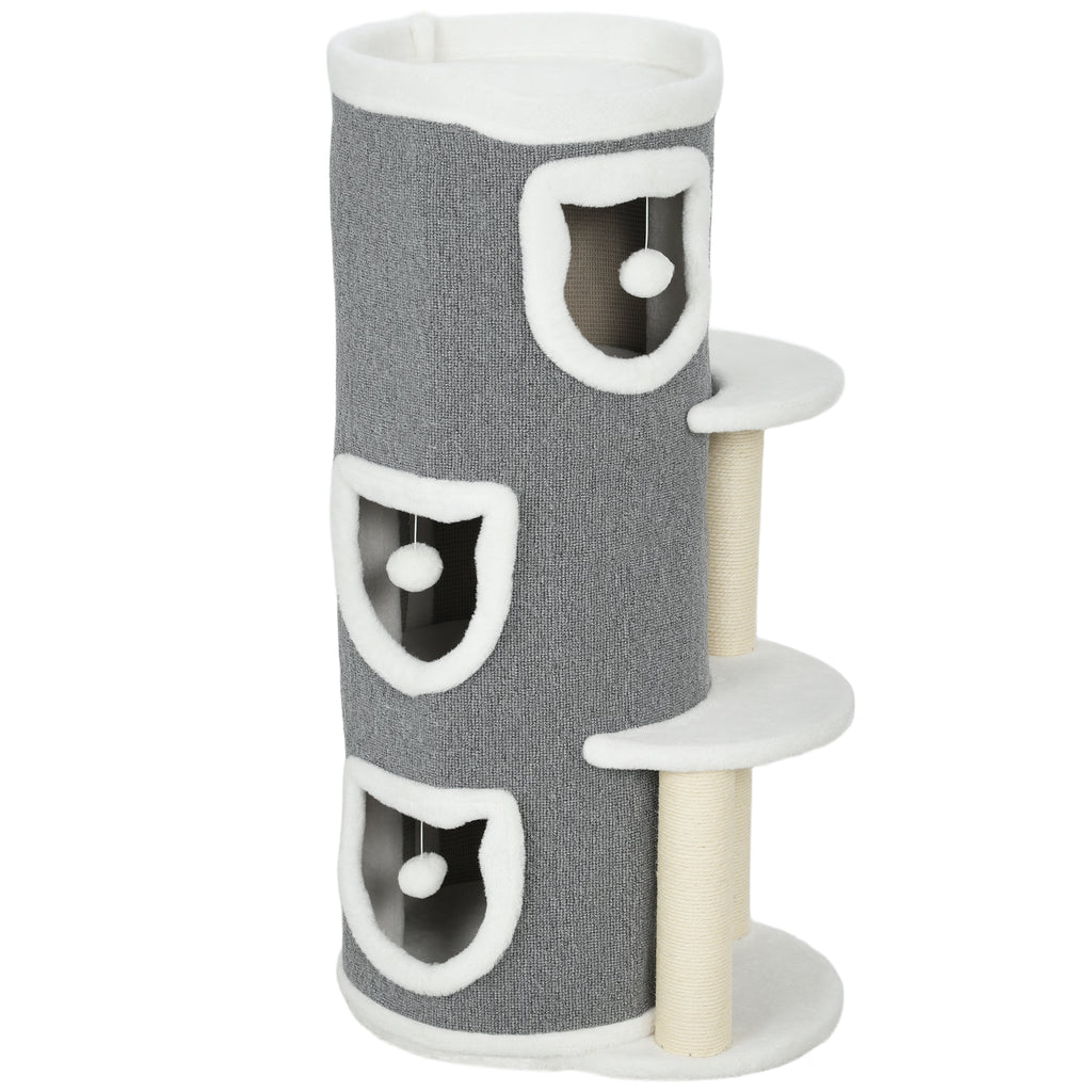 Tour pour chat à 4 niveaux arbre à chat stable avec griffoirs en sisal et bord en peluche 2 plateformes 50x36x101cm gris