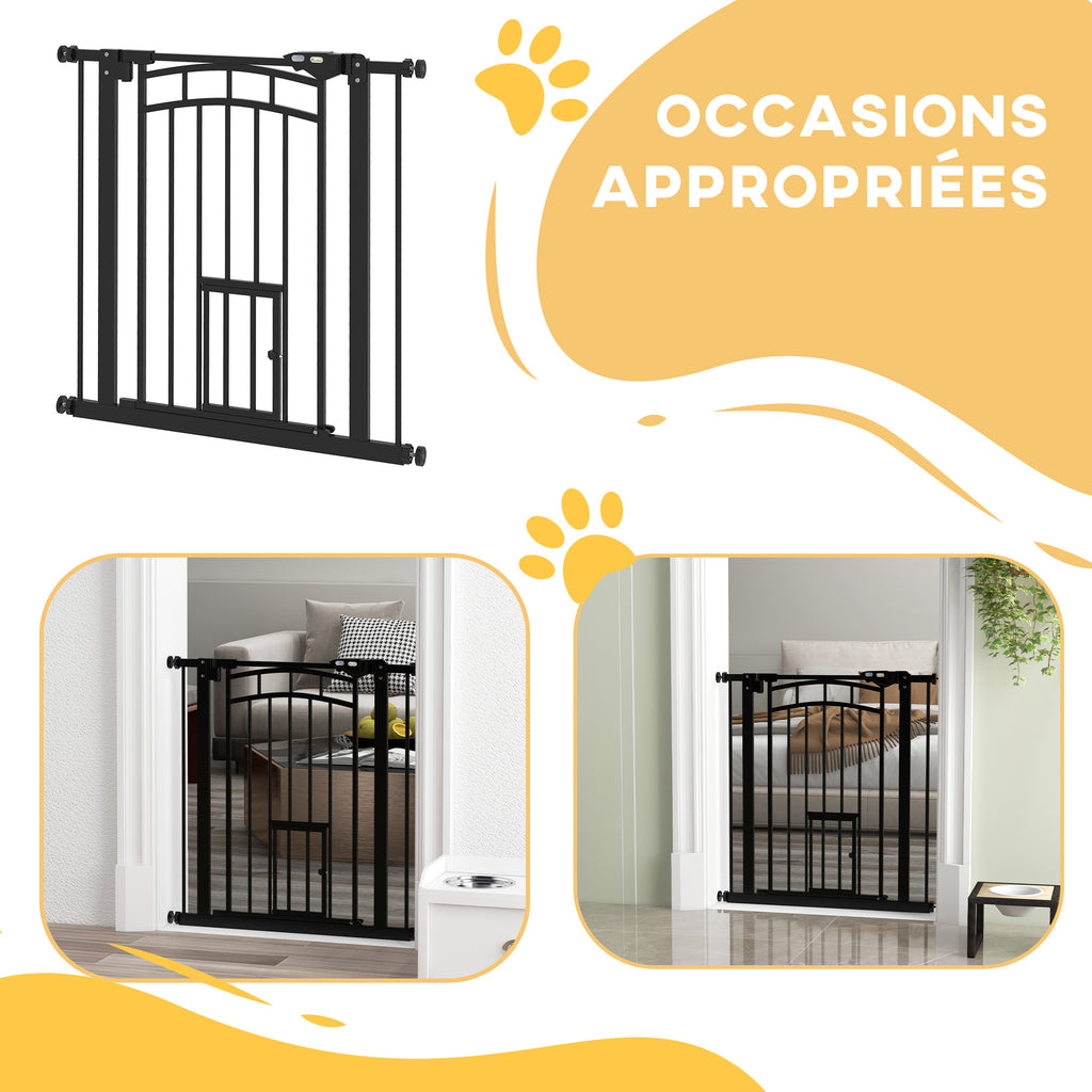 Barrière de sécurité animaux chien porte fermeture automatique sans perçage de 74 à 80 cm acier noir