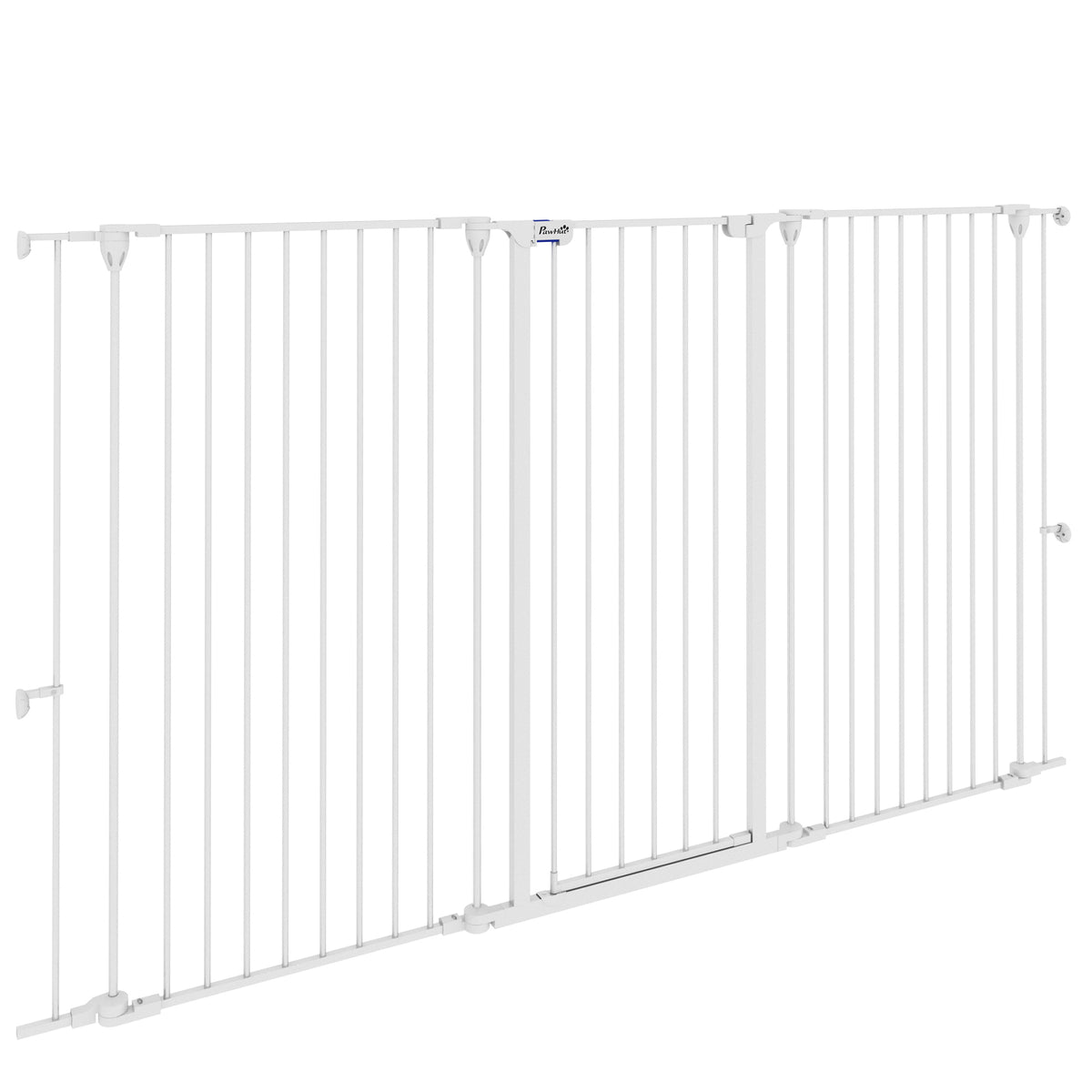 Barrière pour chien en acier à 3 panneaux pliante double verrouillage et porte intégrée pour porte et escalier blanc