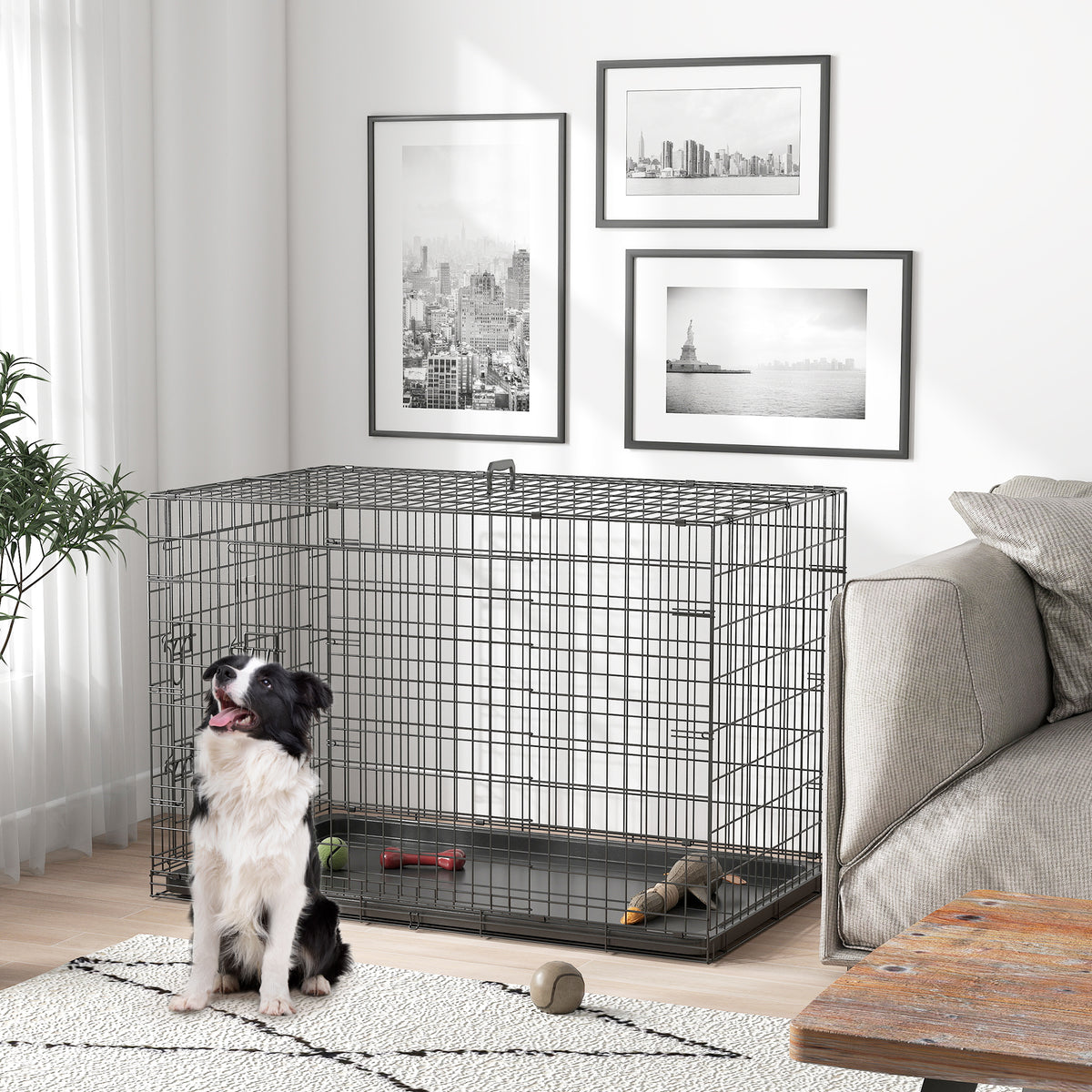 Cage caisse de transport pliante pour chien en acier 2 portes verrouillables 106L x 71,5l x 76H cm noir
