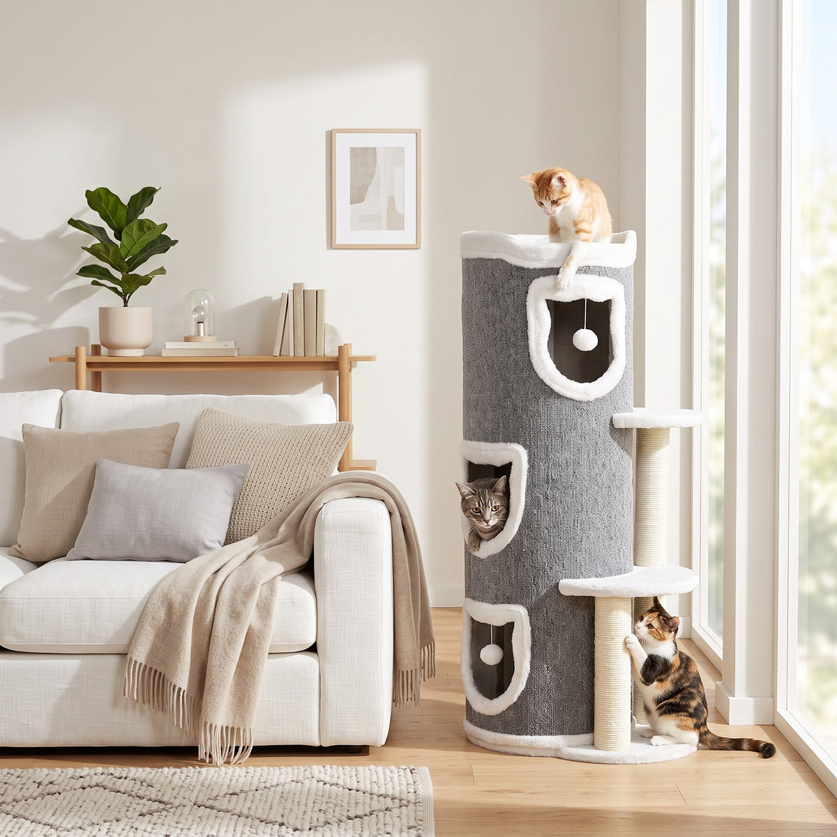 Tour pour chat à 4 niveaux arbre à chat stable avec griffoirs en sisal et bord en peluche 2 plateformes 50x36x101cm gris